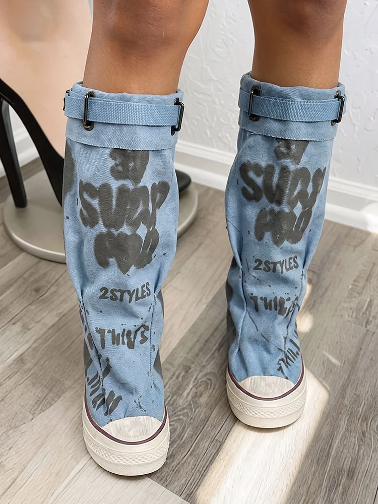 Graffiti Slouch Canvas Boots