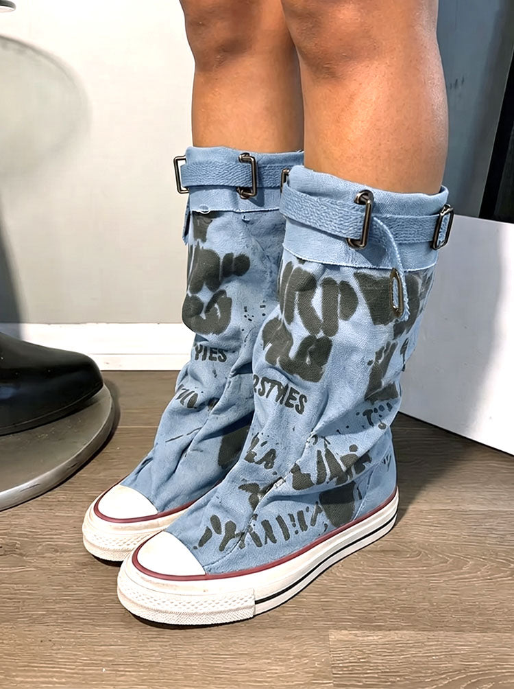 Graffiti Slouch Canvas Boots