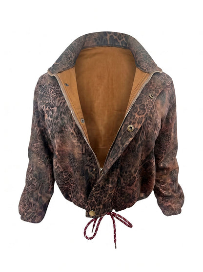 Leopard Cropped Jacket & Capri Shorts Set