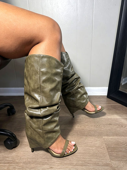 Leather Slouchy Overlay Stiletto Boots