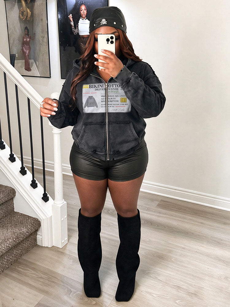 Vintage Washed Graphic Hoodie Jacket