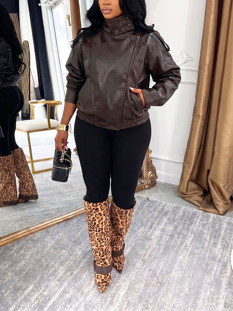 Urban High Collar Leather Jacket