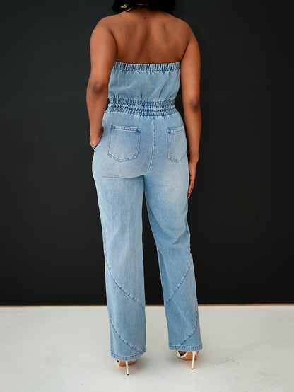 Tube Denim Jumpsuit - ECHOINE