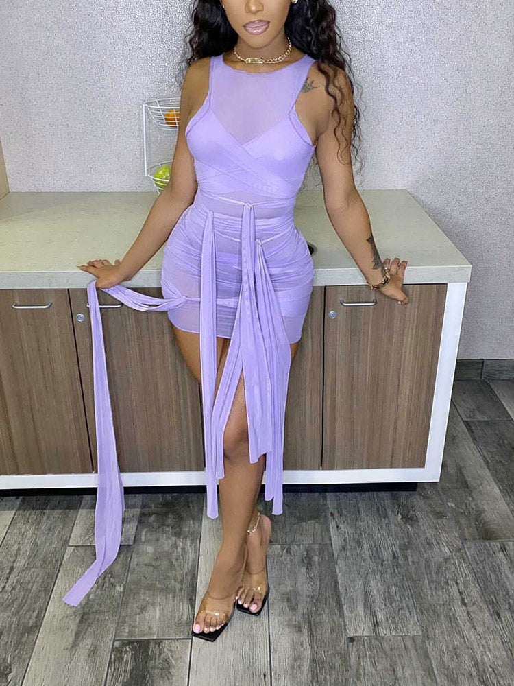 Wrap Tie Mesh Dress