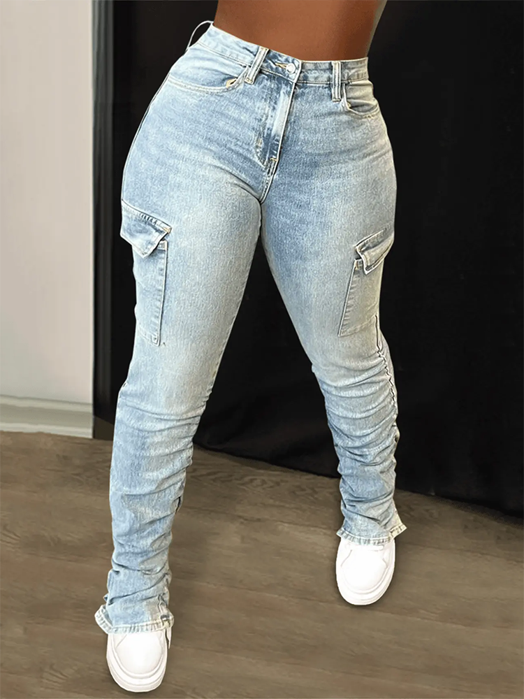 Stacked Pocket Jeans - ECHOINE
