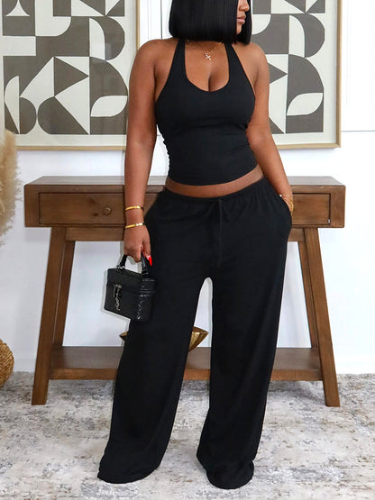 Chill Halter Top & Wide Pants Lounge Set