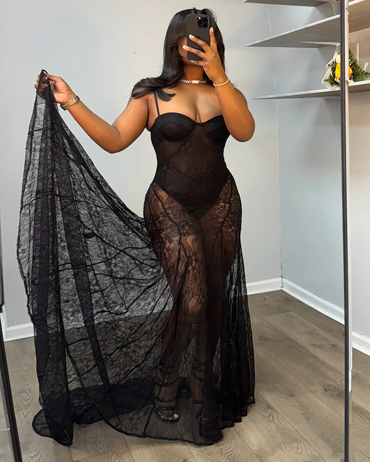 Luxe Lace Sheer Mermaid Dress