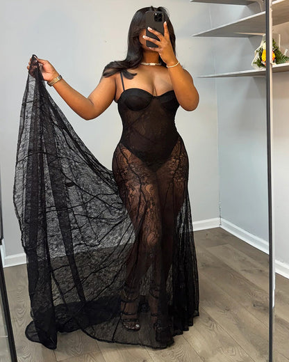 Luxe Lace Sheer Mermaid Dress