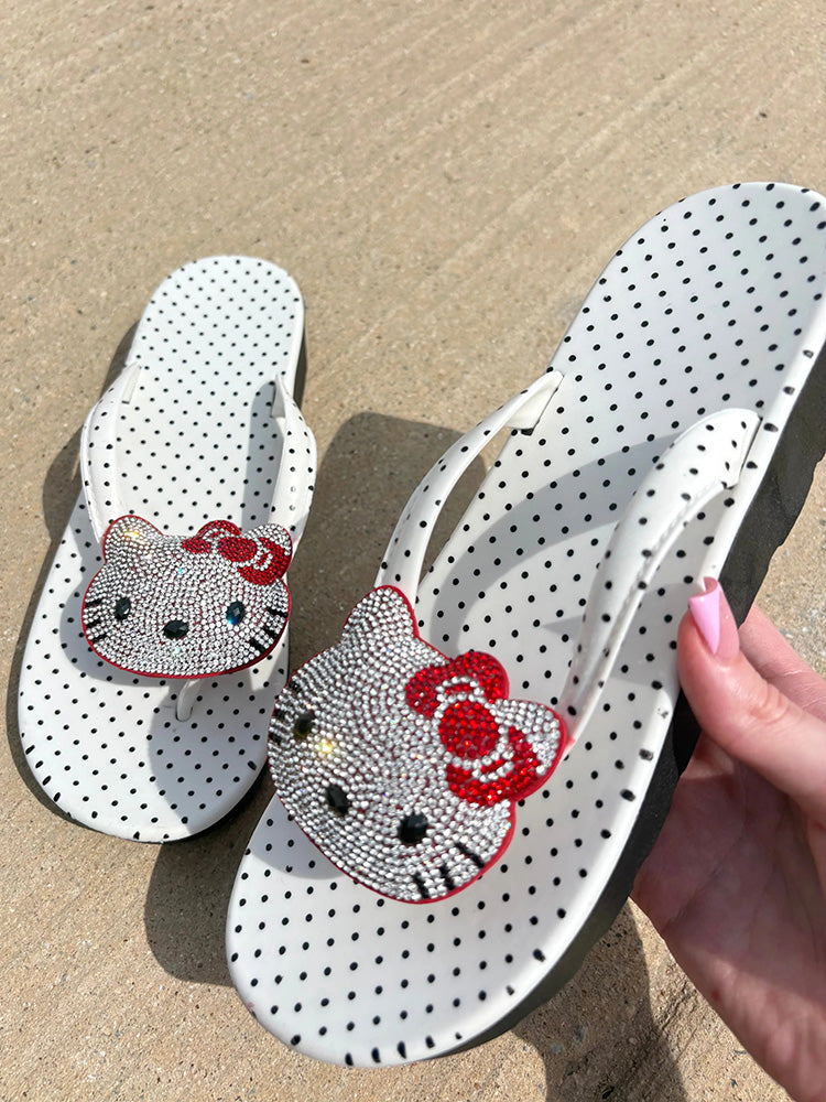 Polka Dot Rhinestone Platform Flip Flops