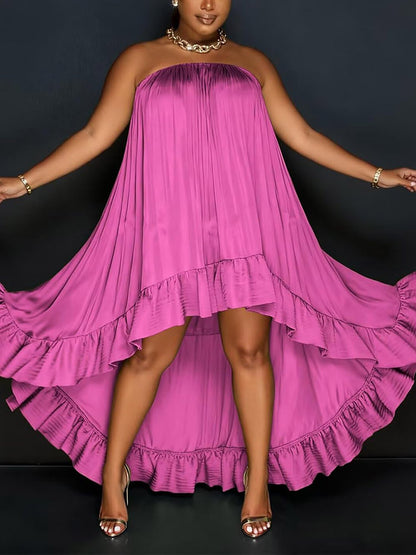Strapless Ruffle High-Low Dress