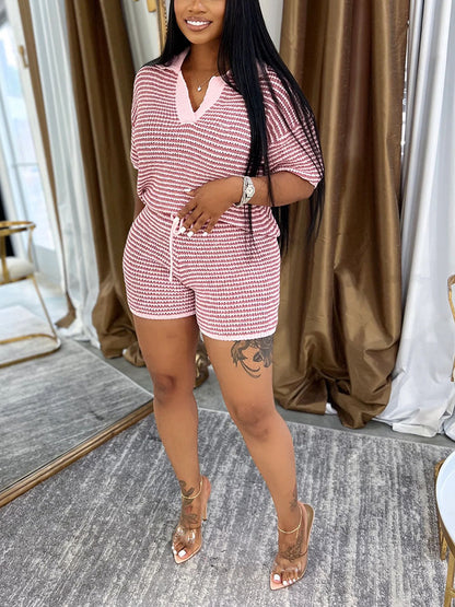 Ensemble short en tricot rayé