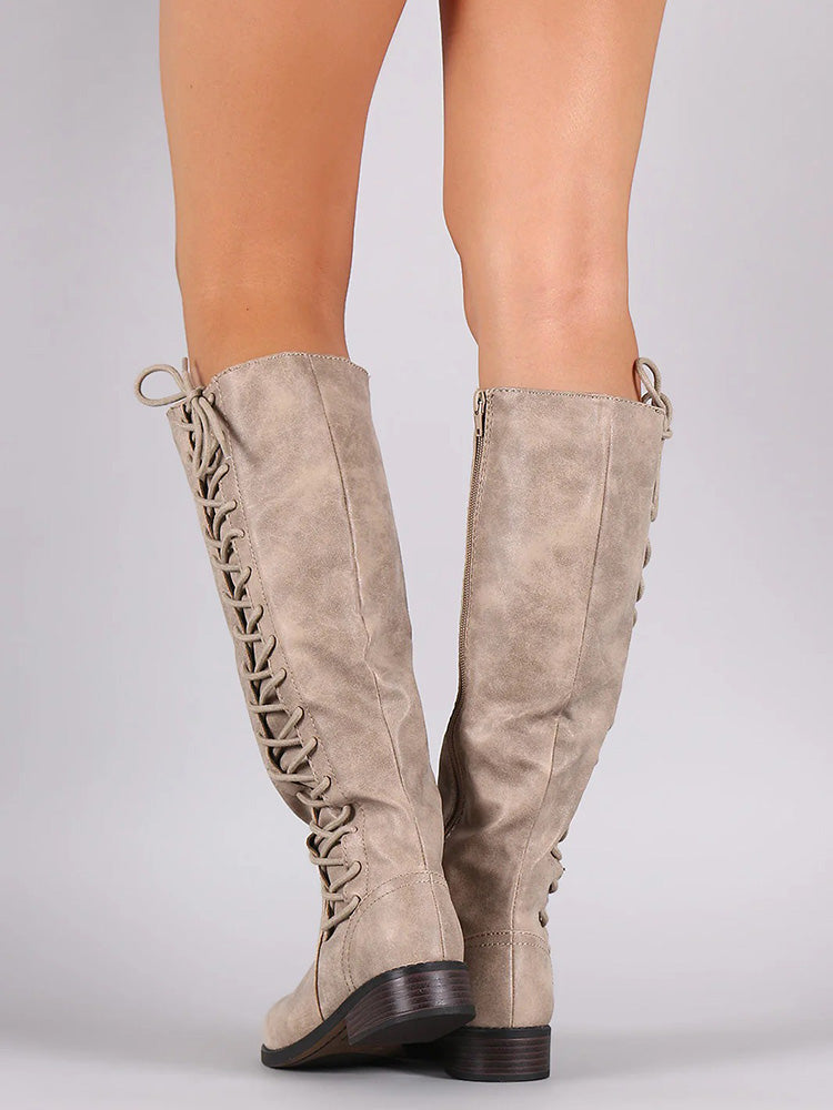 Side Lace-Up Leather Boots