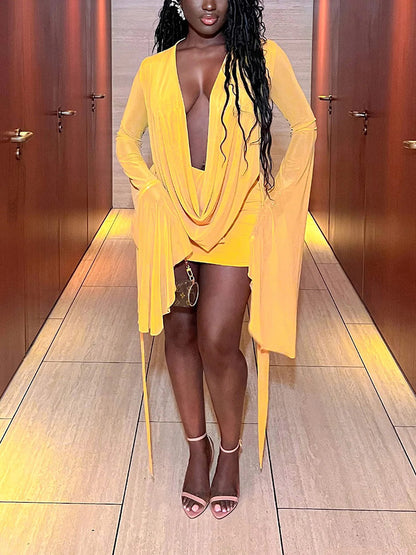 Mesh Plunge Mini Dress