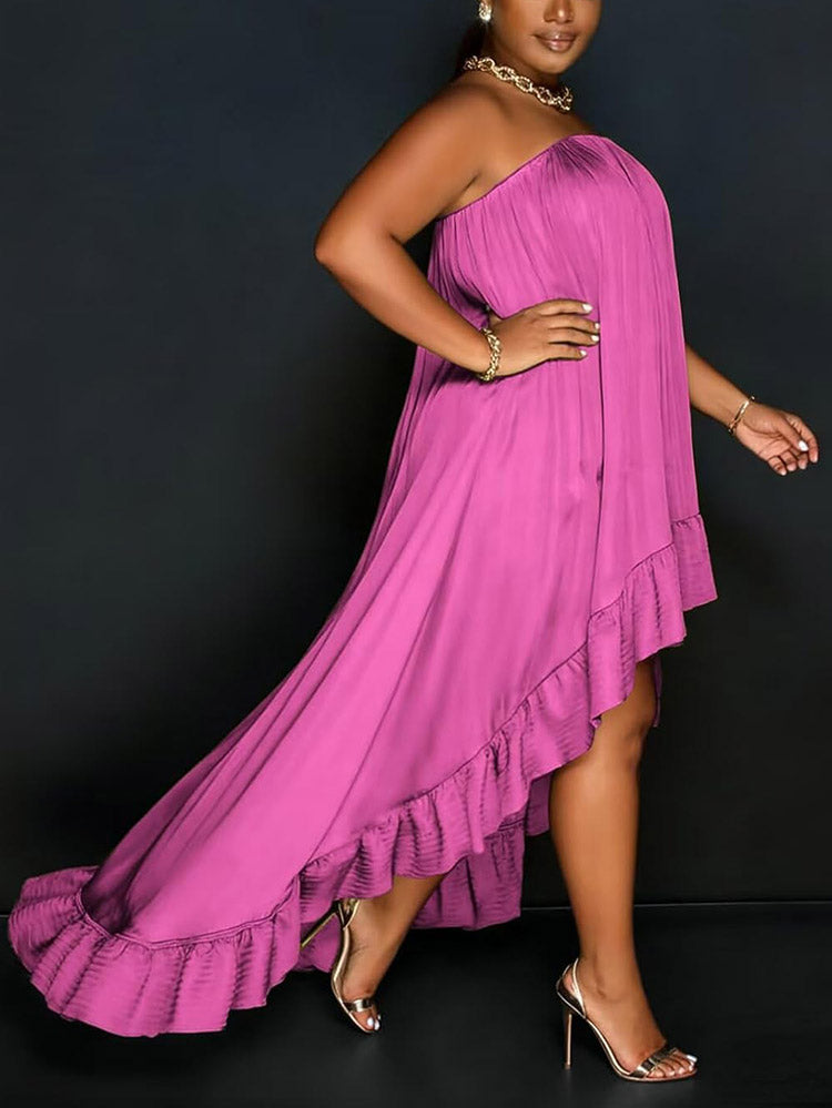 Strapless Ruffle High-Low Dress