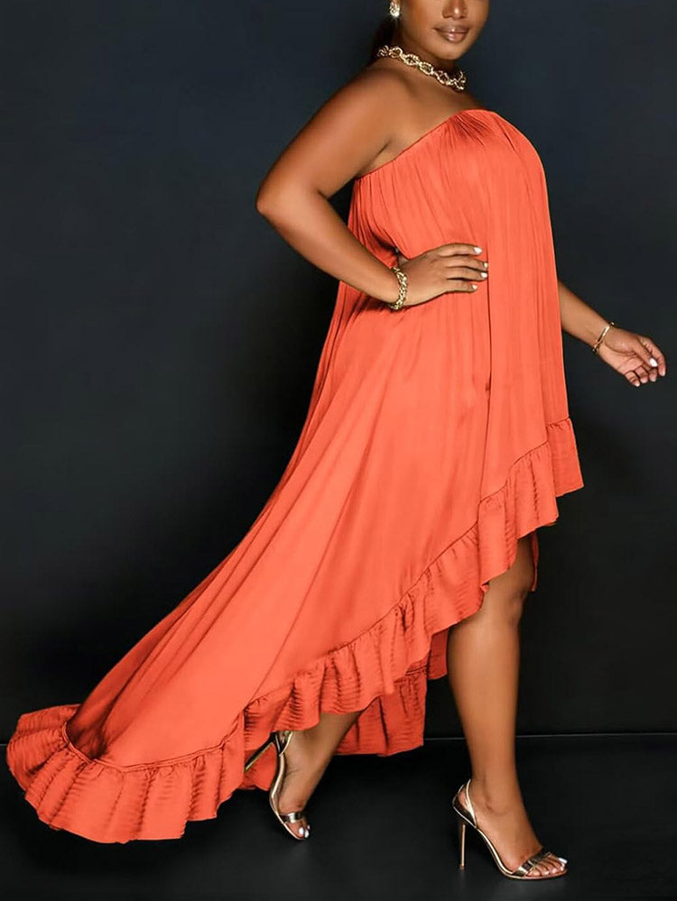 Strapless Ruffle High-Low Dress