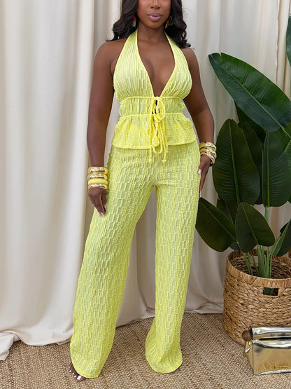 Halter Peplum Top & Wide Pants Set
