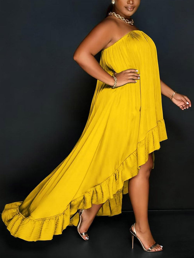 Strapless Ruffle High-Low Dress