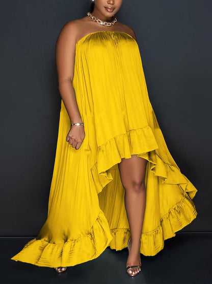 Strapless Ruffle High-Low Dress