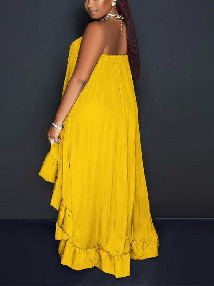 Strapless Ruffle High-Low Dress
