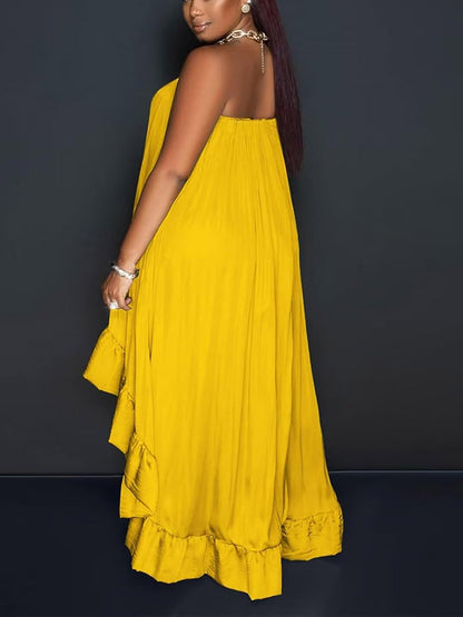 Strapless Ruffle High-Low Dress