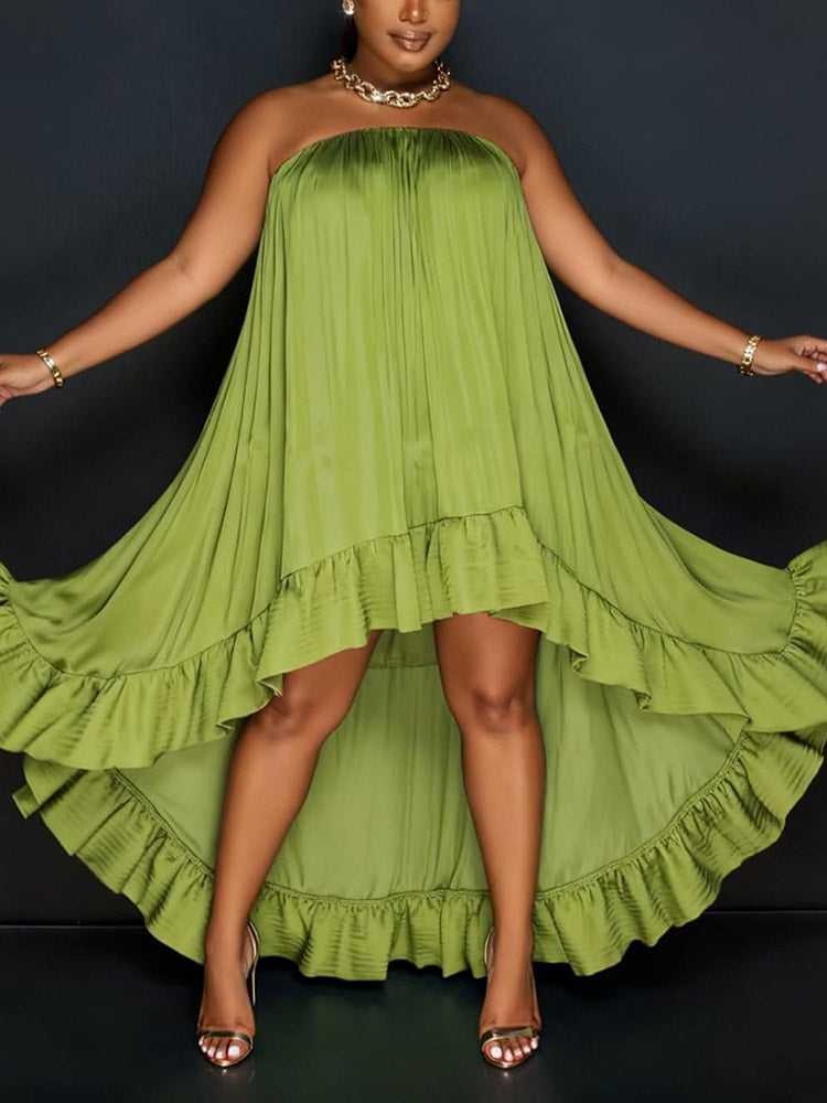 Strapless Ruffle High-Low Dress