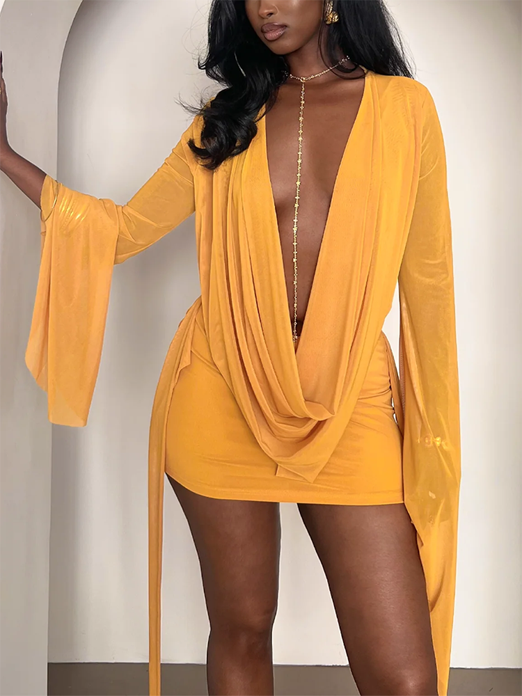 Mesh Plunge Mini Dress