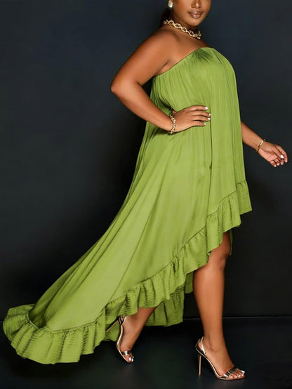 Strapless Ruffle High-Low Dress