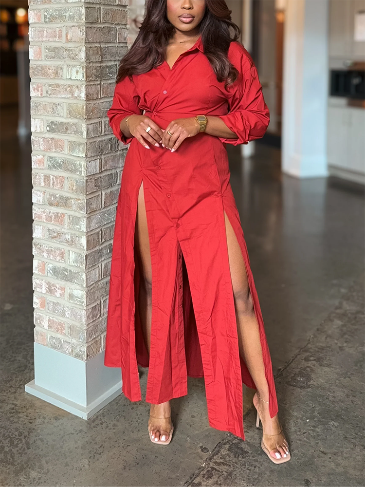 Split Button Shirt Dress