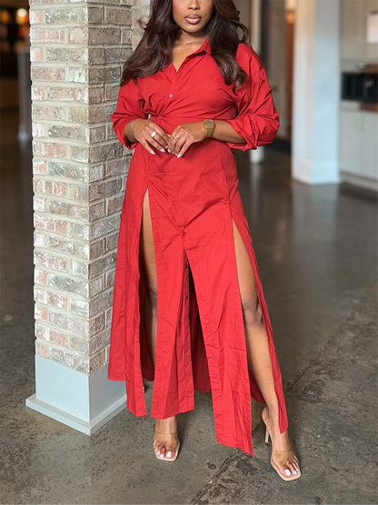 Split Button Shirt Dress