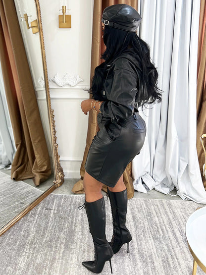 Leather Hooded Jacket & Shorts Set