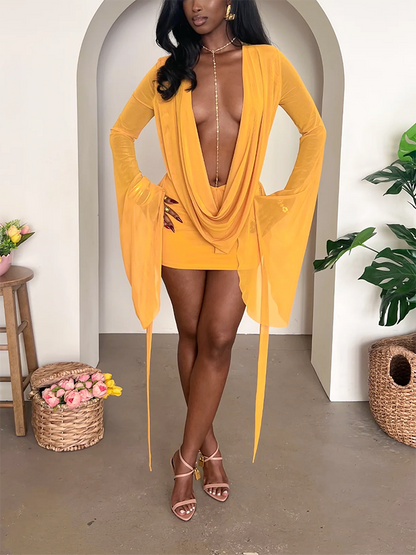 Mesh Plunge Mini Dress