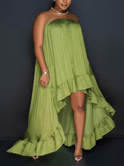 Strapless Ruffle High-Low Dress