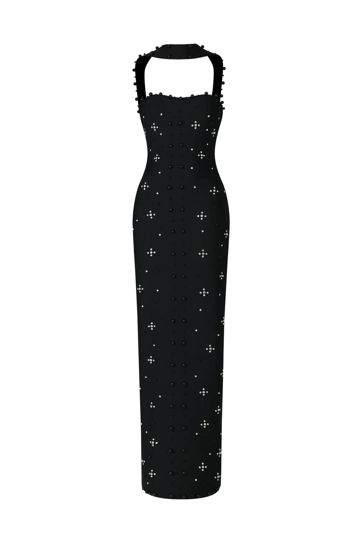 Pearl Embellished Halter Maxi Dress