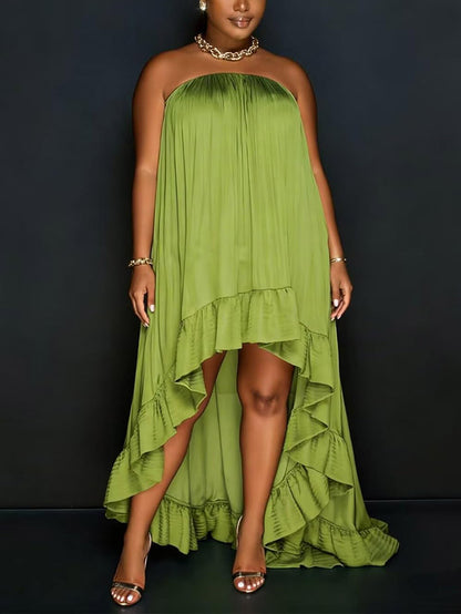 Strapless Ruffle High-Low Dress
