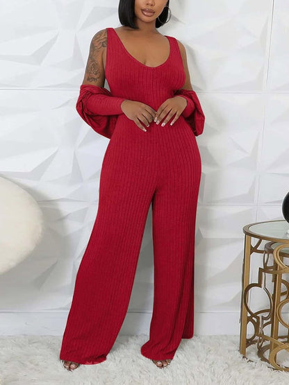 Ribbed Bolero & Jumpsuit Set