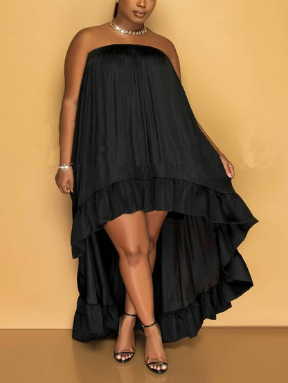 Strapless Ruffle High-Low Dress