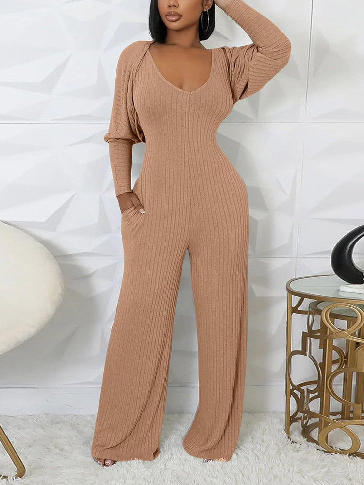 Ribbed Bolero & Jumpsuit Set