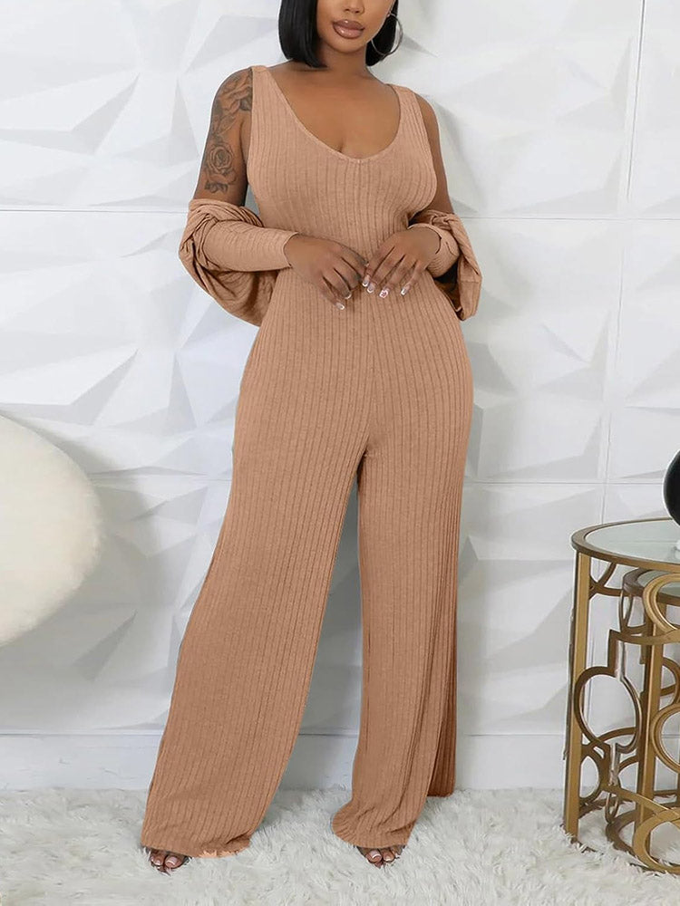 Ribbed Bolero & Jumpsuit Set