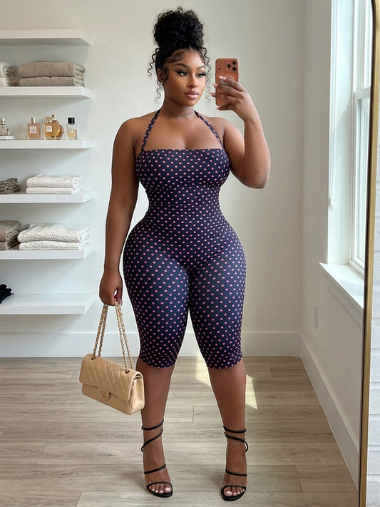 Polka Dot Halter Capri Jumpsuit