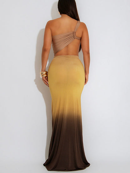 Ombre Ruched Cutout Maxi Dress