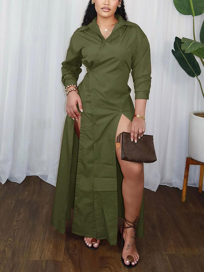 Split Button Shirt Dress