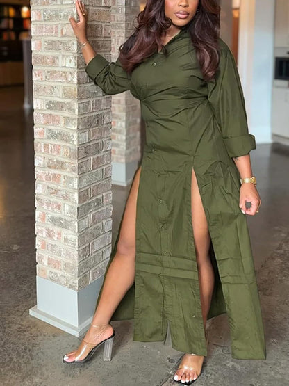 Split Button Shirt Dress