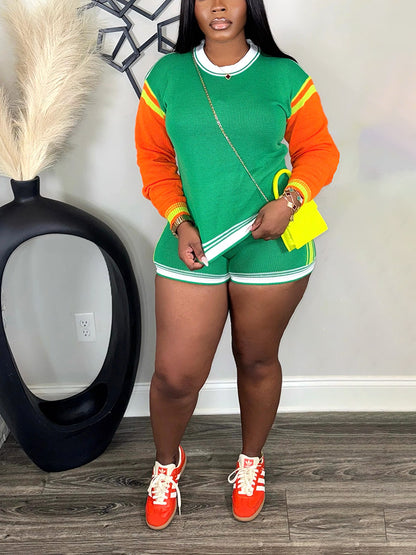 Colorblock Knit Shorts Set
