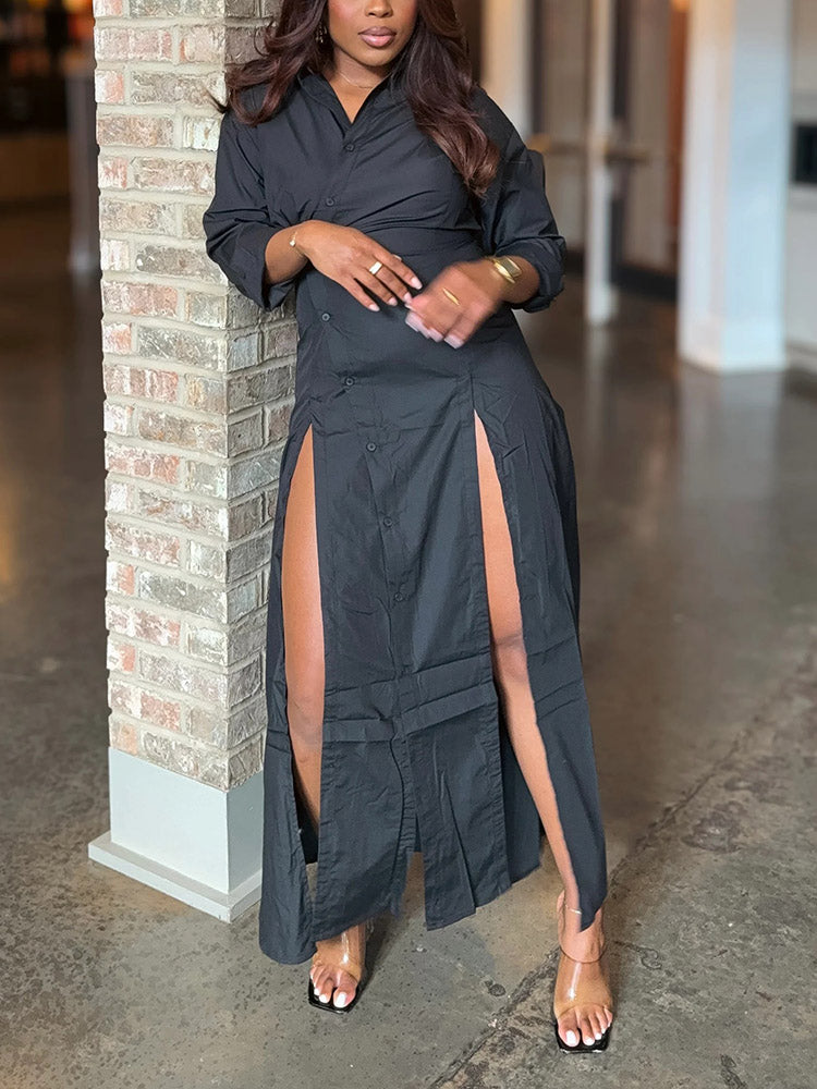 Split Button Shirt Dress