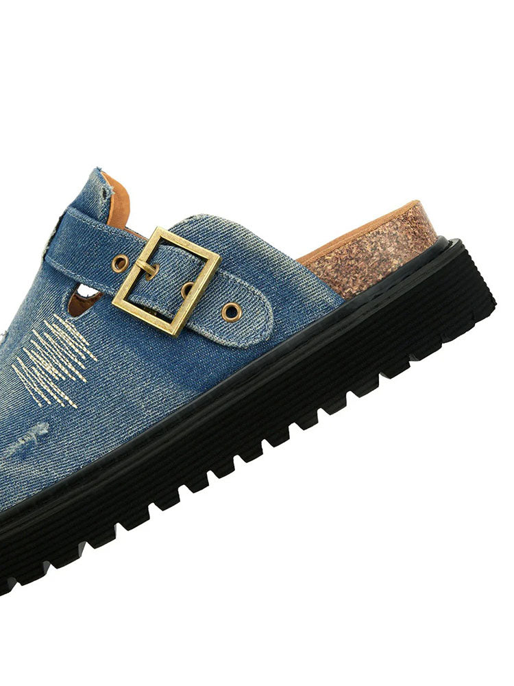 Buckle Denim Clogs