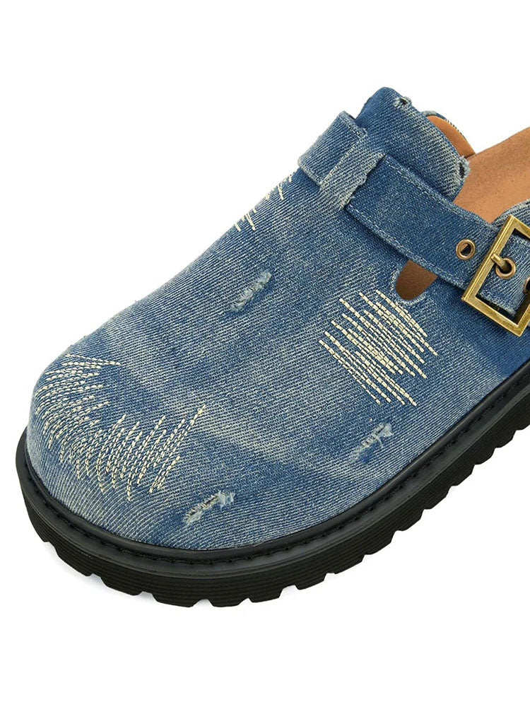 Buckle Denim Clogs