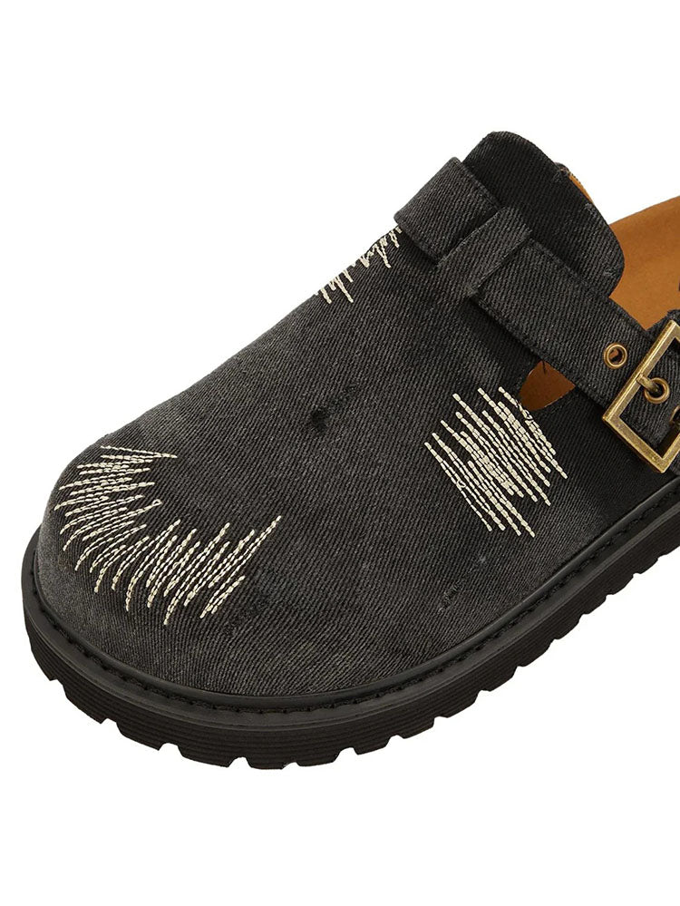 Buckle Denim Clogs