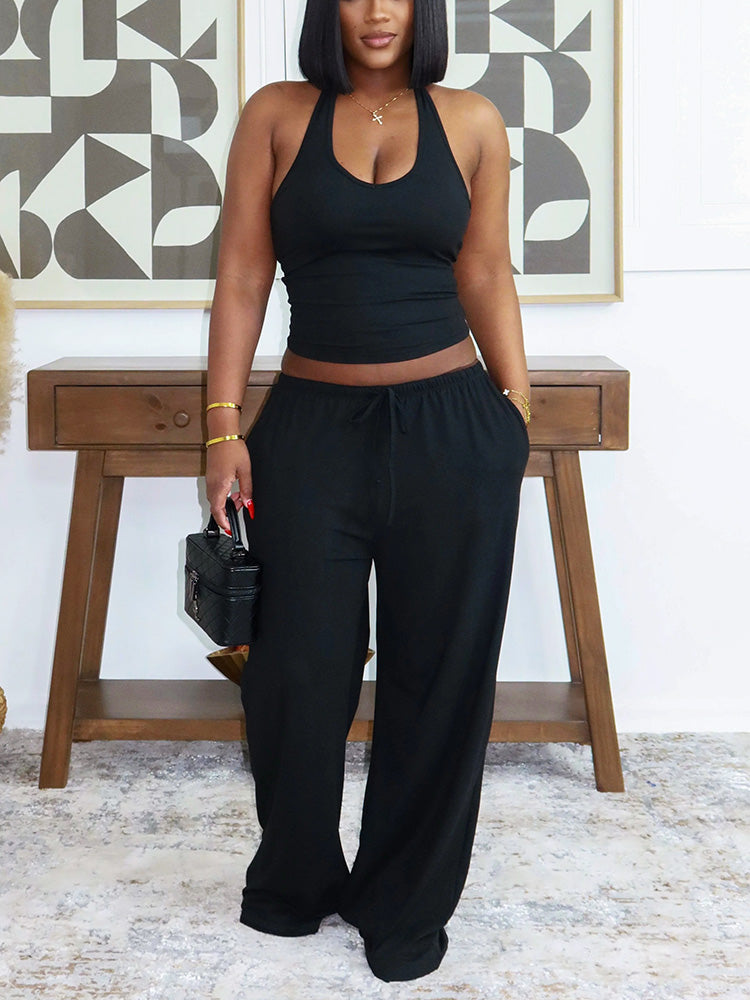 Chill Halter Top & Wide Pants Lounge Set