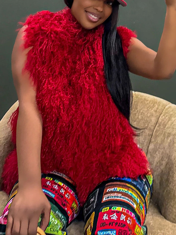 Mongolian Fur Halter Top