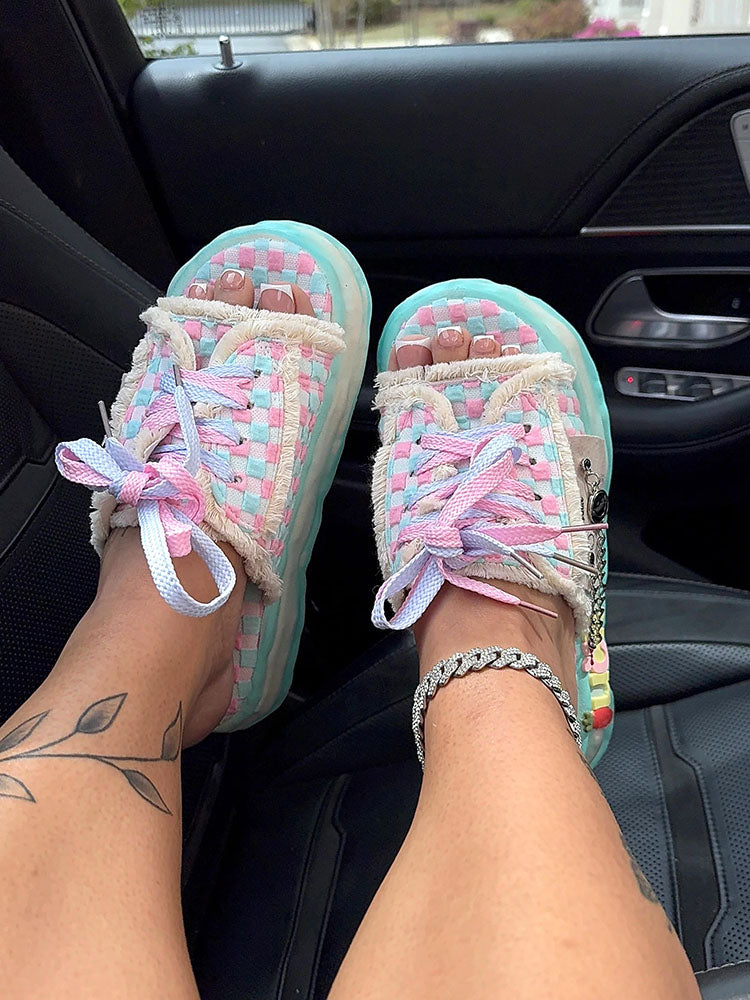 Sandales à carreaux en barbe à papa